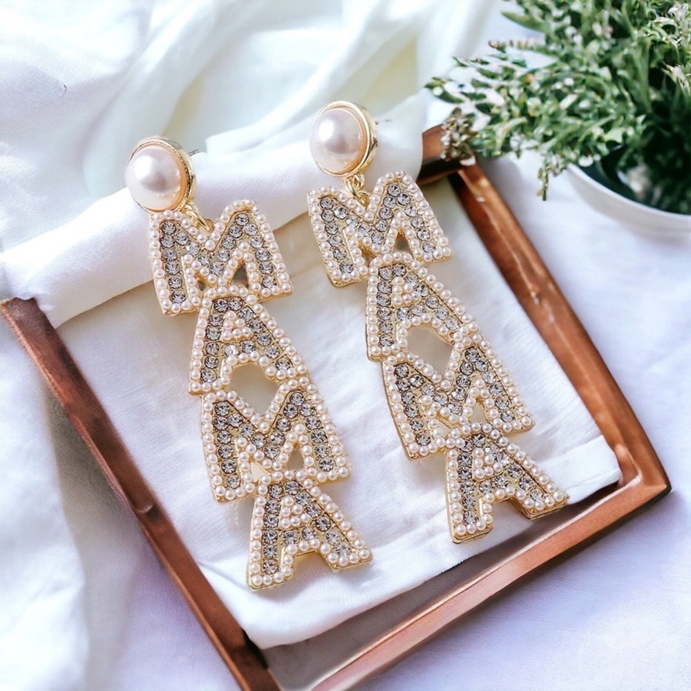 Rhinestone MAMA Earrings Statement Mom Gift Mothers Day Gift Sparkle NWT